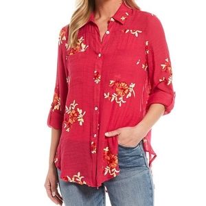 Figueroa & Flower Embroidery Roll-Tab Sleeve Top | Color: Pink💕 NWOT